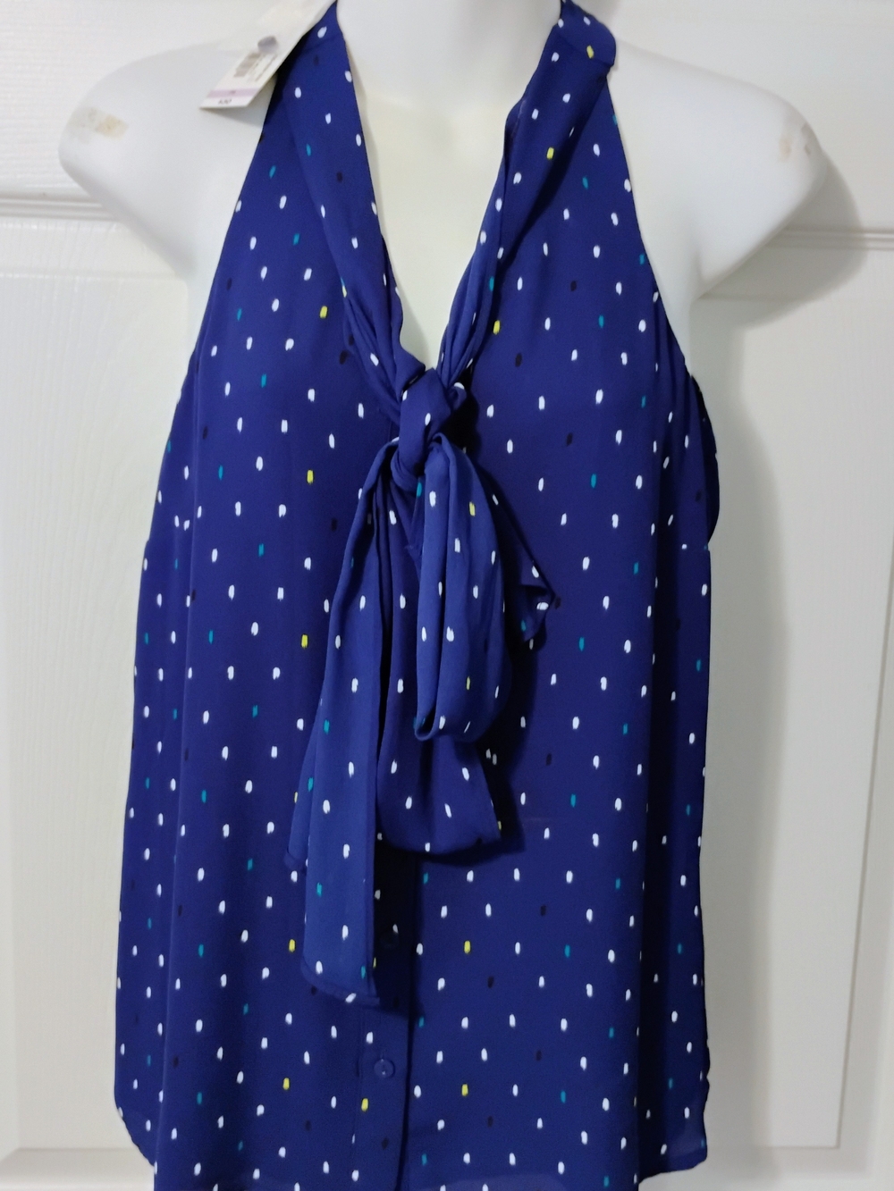 Worthington Navy Polka Dot Tie-Neck Halter Camisole